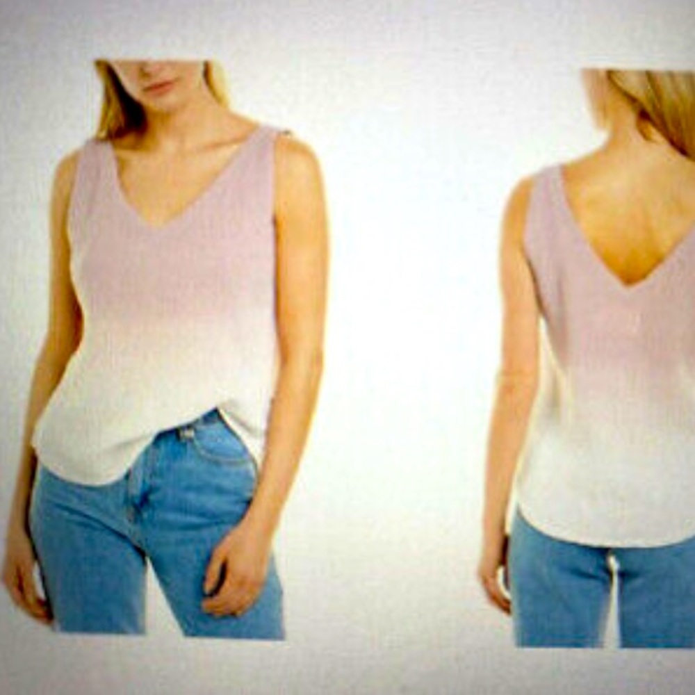 Sol Angeles Lavender & White Ombre 100% Cotton V Neck Crepe Tank Top